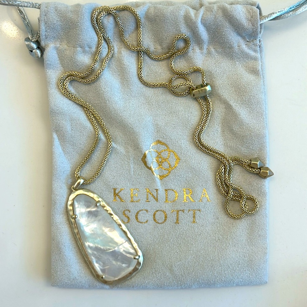 Kendra Scott large pendant clear/white long adjustable necklace